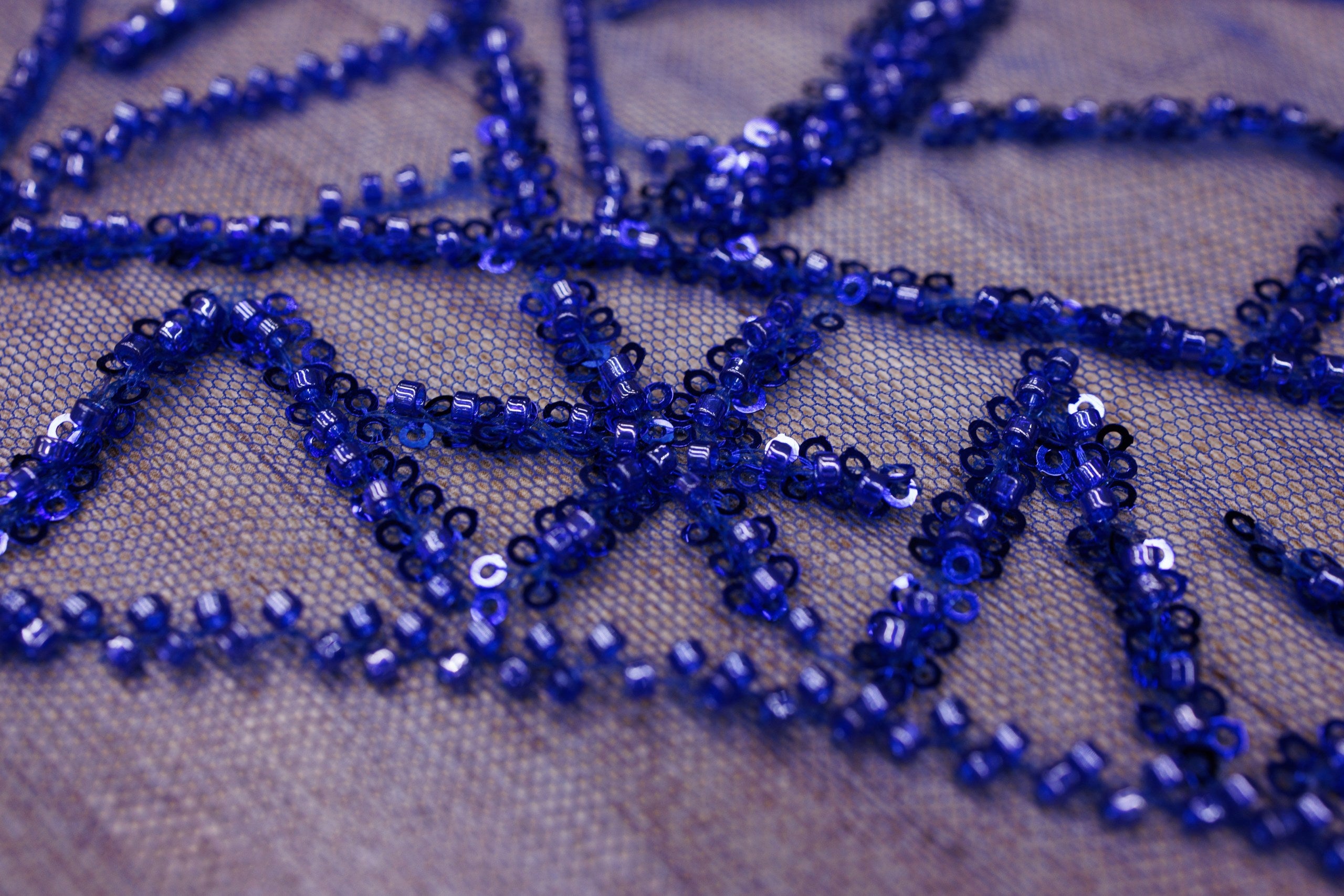 Broderie tip dantela cu perle/margele si paiete A32 - Albastru