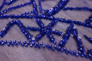 Broderie tip dantela cu perle/margele si paiete A32 - Albastru