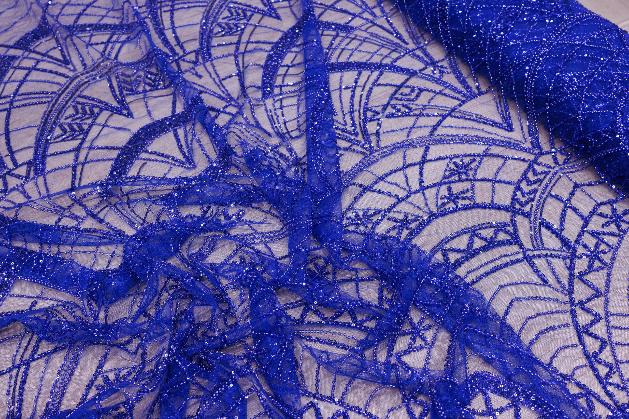 Broderie tip dantela cu perle/margele si paiete A32 - Albastru