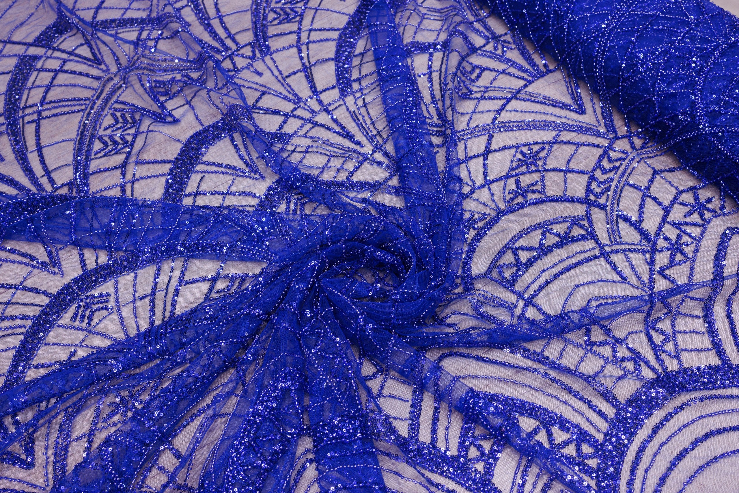 Broderie tip dantela cu perle/margele si paiete A32 - Albastru