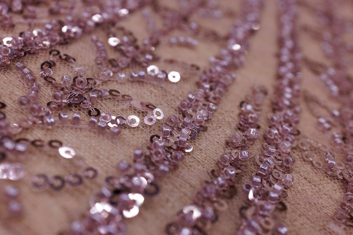 Broderie tip dantela cu perle/margele si paiete A36 - Roz