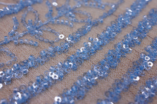 Broderie tip dantela cu perle/margele si paiete A36 - Bleu.