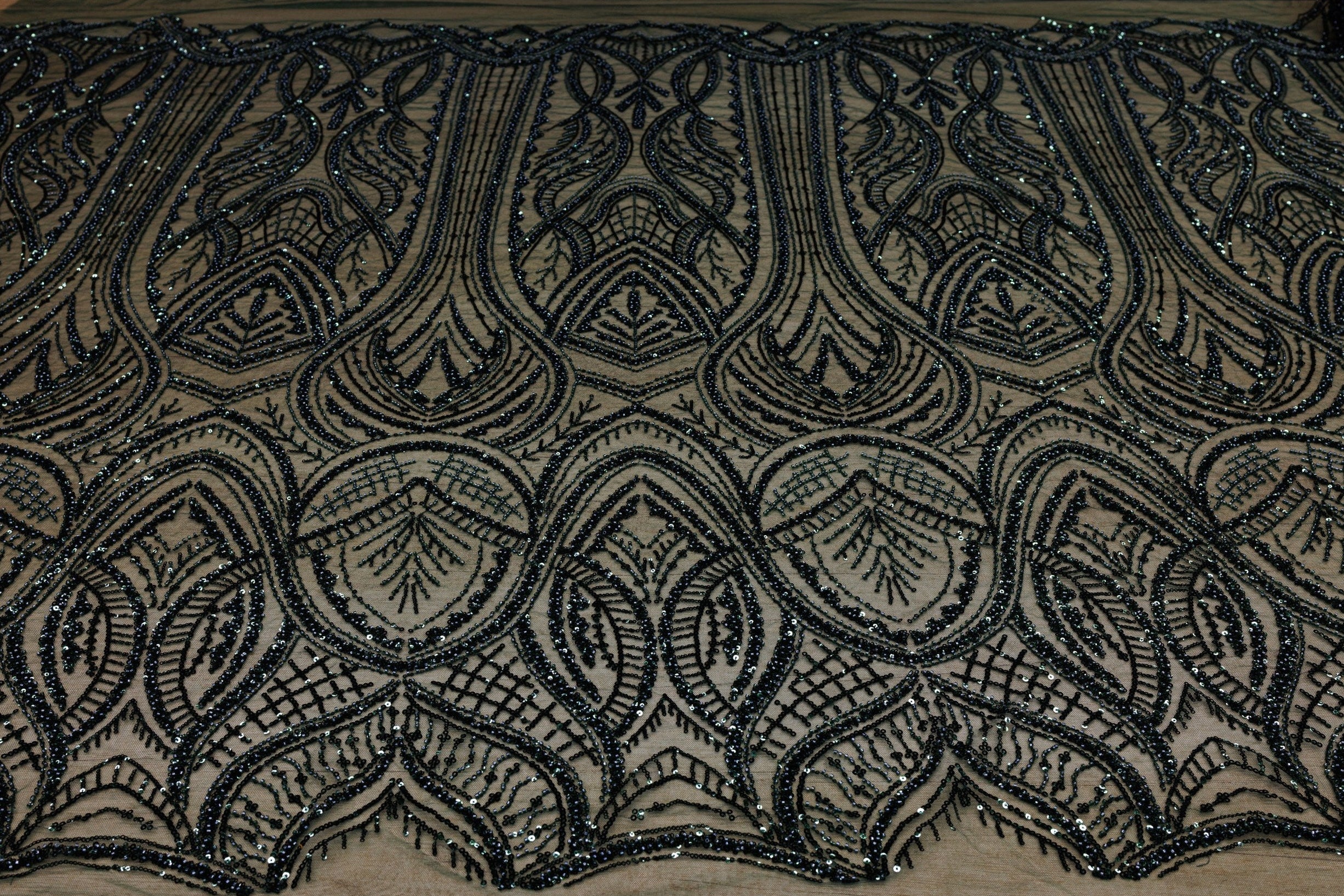 Broderie tip dantela cu perle/margele si paiete A22 - Verde
