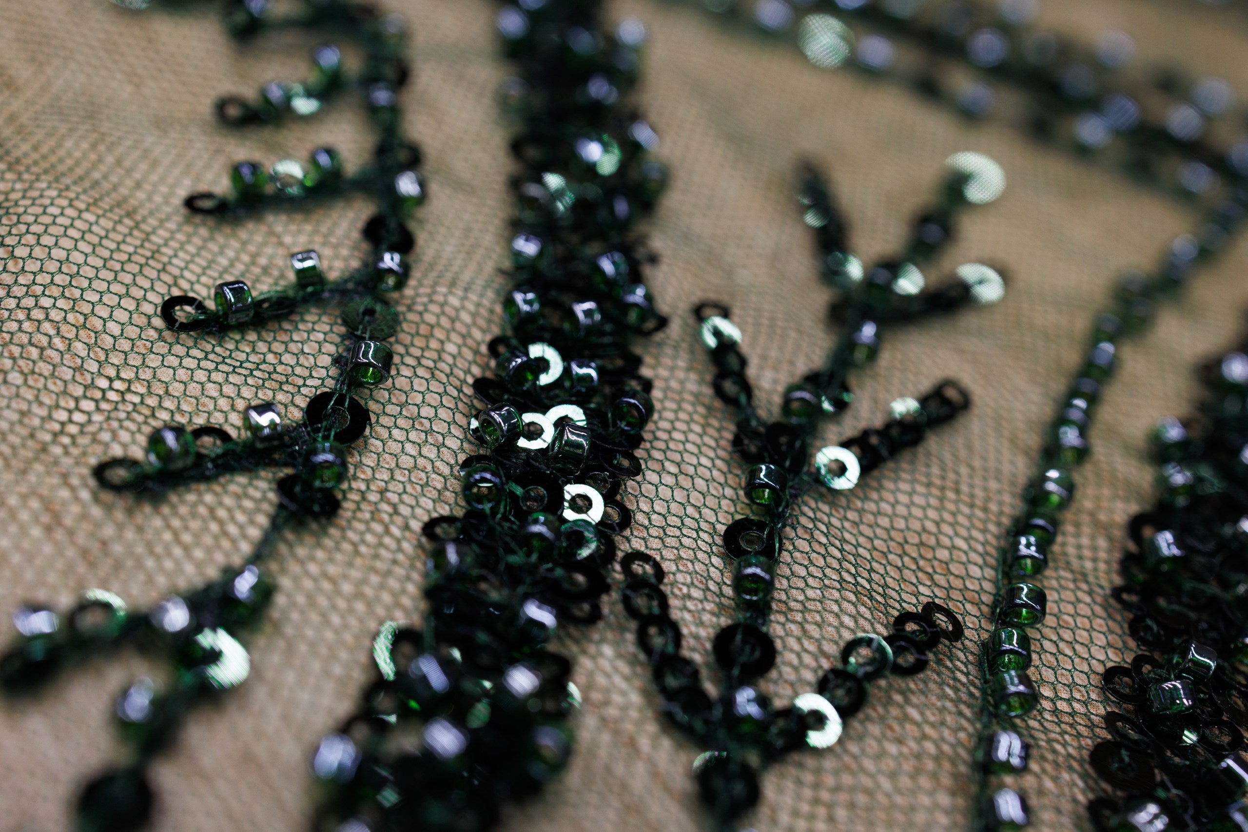 Broderie tip dantela cu perle/margele si paiete A22 - Verde