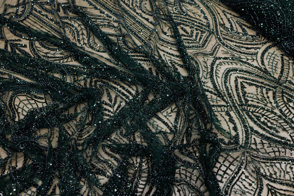 Broderie tip dantela cu perle/margele si paiete A22 - Verde