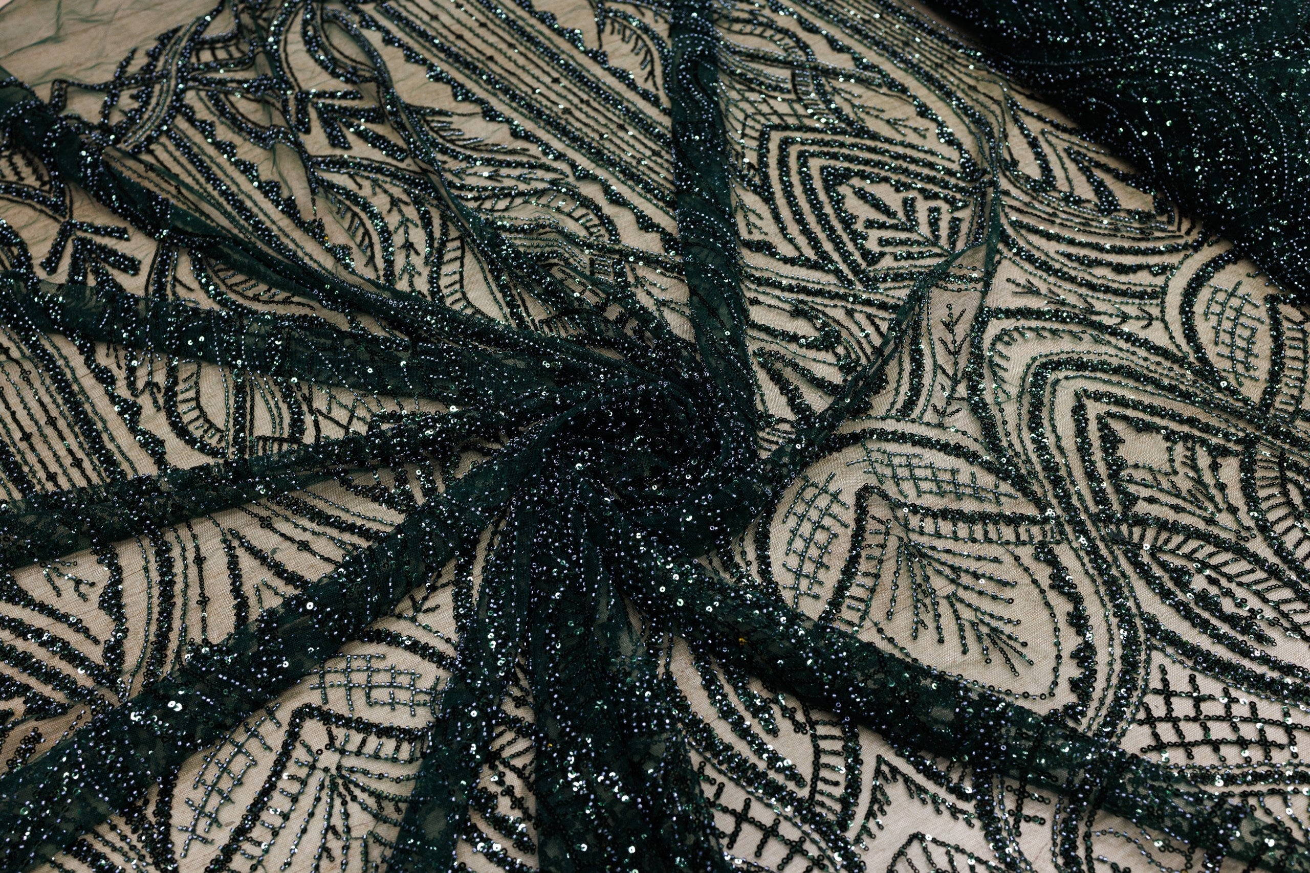 Broderie tip dantela cu perle/margele si paiete A22 - Verde