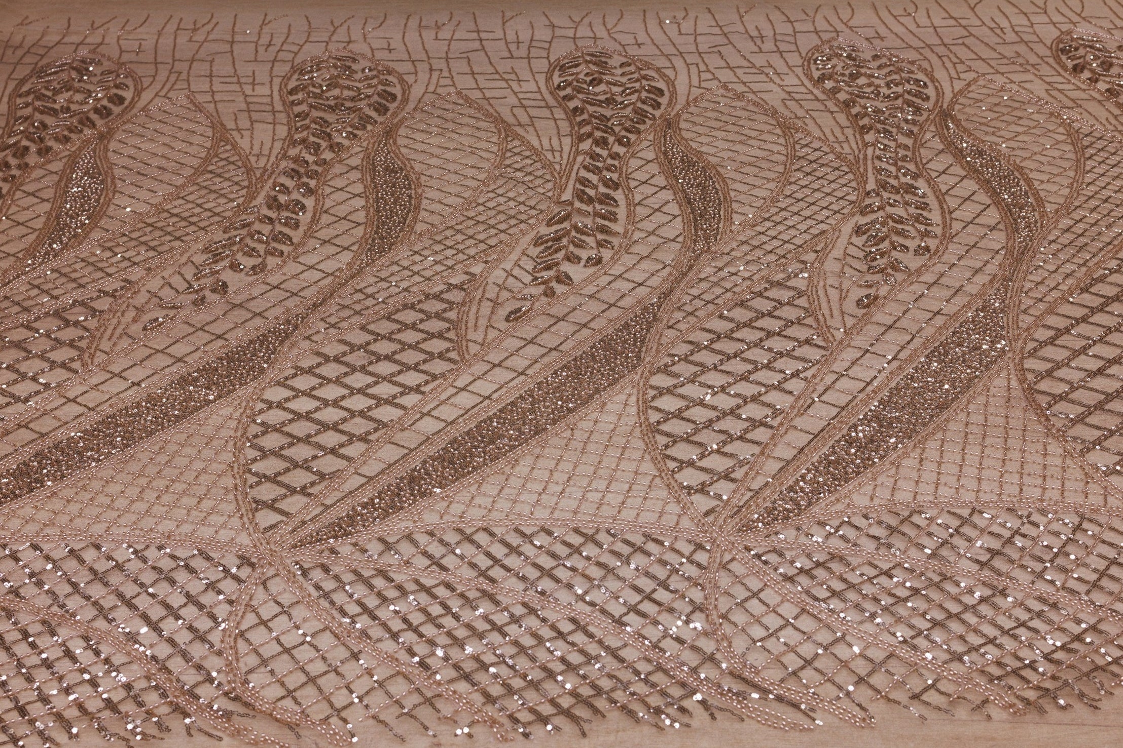 Broderie tip dantela cu perle/margele si paiete A50 - Auriu