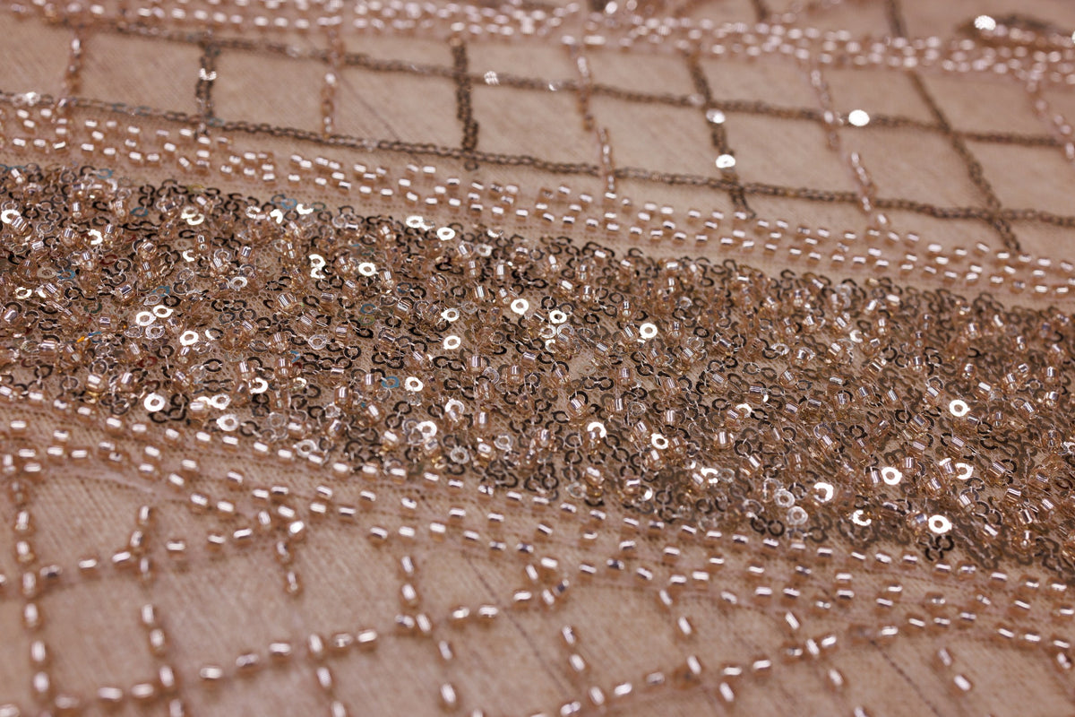 Broderie tip dantela cu perle/margele si paiete A50 - Auriu