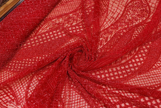 Broderie de lux tip dantela cu margele si paiete cusute manual A78 - Rosu