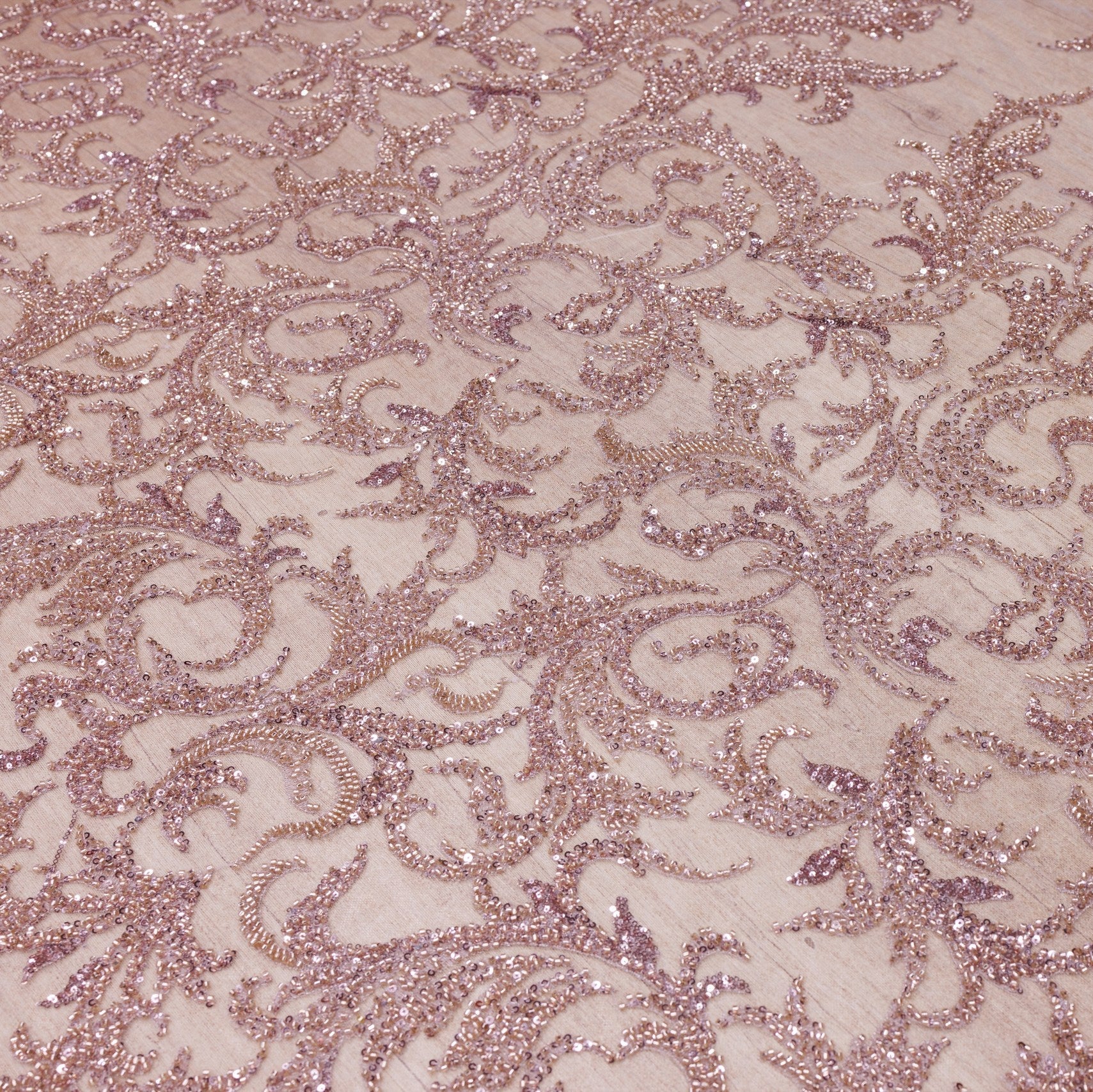 Broderie tip dantela cu perle/margele si paiete B47 - Roz-gold