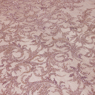 Broderie tip dantela cu perle/margele si paiete B47 - Roz-gold
