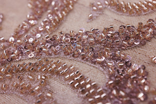 Broderie tip dantela cu perle/margele si paiete B47 - Roz-gold