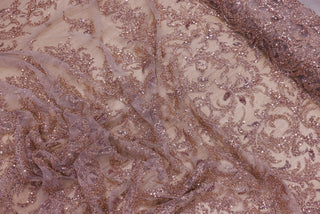 Broderie tip dantela cu perle/margele si paiete B47 - Roz-gold