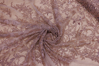 Broderie tip dantela cu perle/margele si paiete B47 - Roz-gold