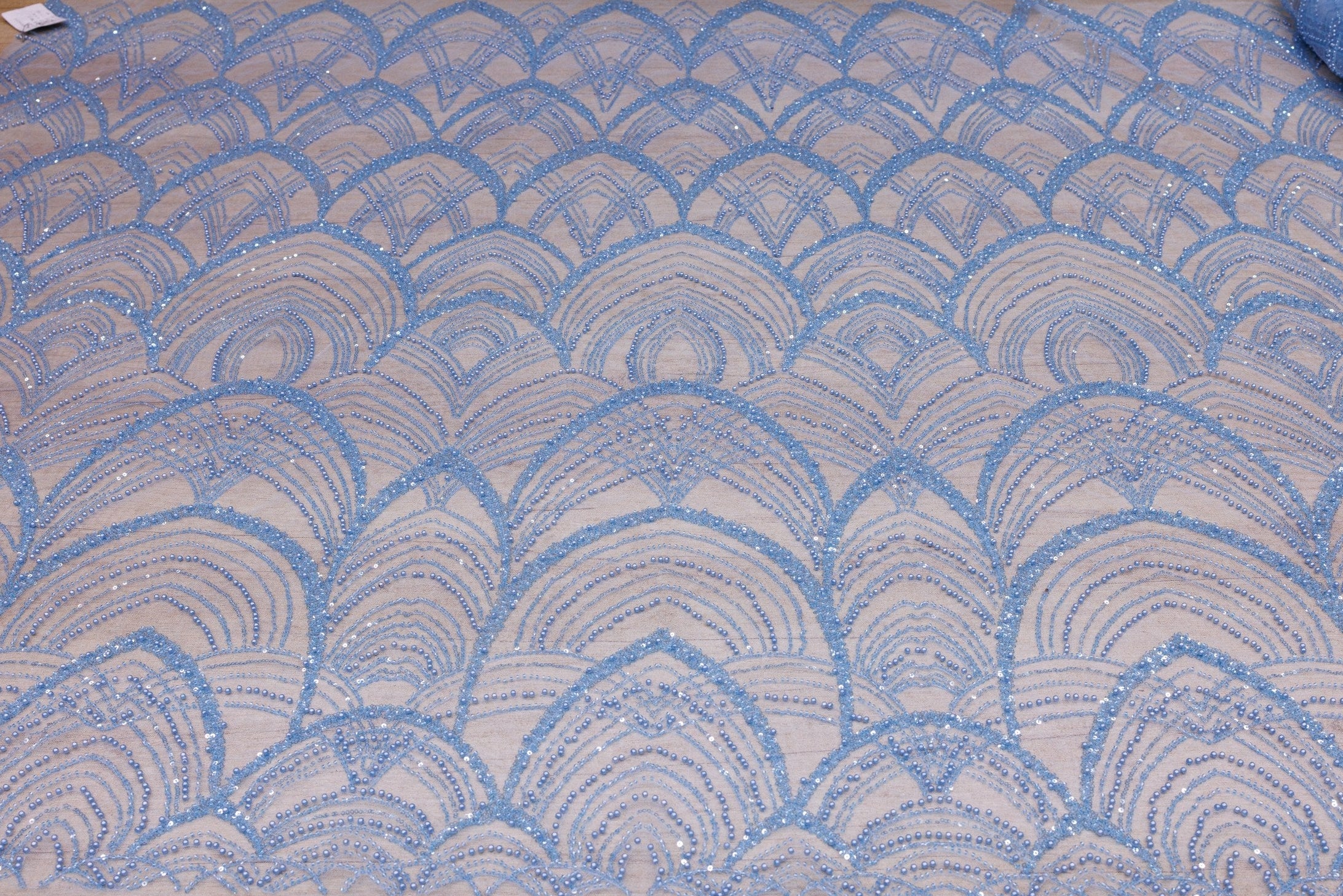 Broderie tip dantela cu perle/margele si paiete M14 - Bleu