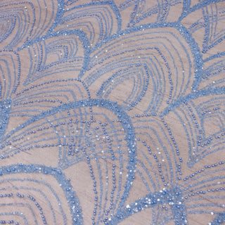 Broderie tip dantela cu perle/margele si paiete M14 - Bleu