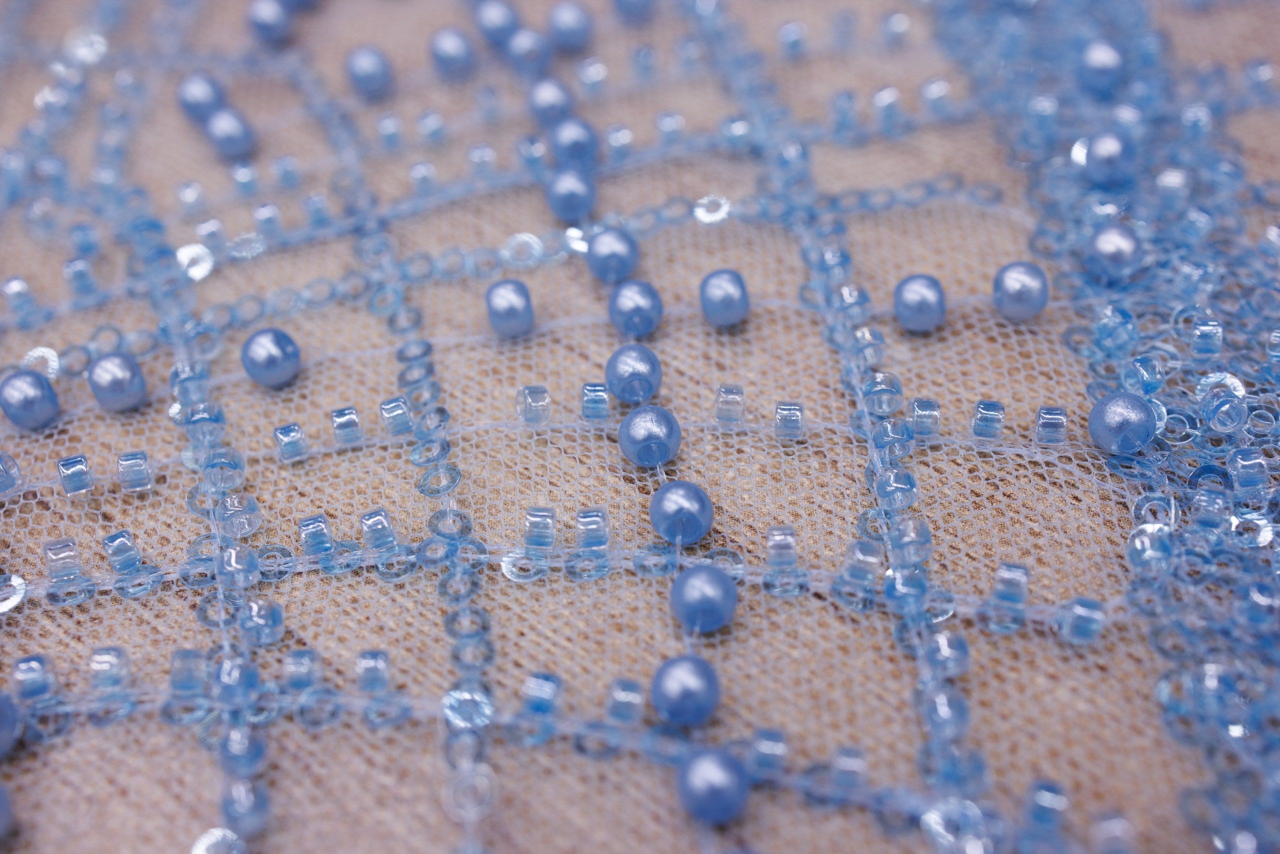 Broderie tip dantela cu perle/margele si paiete M14 - Bleu