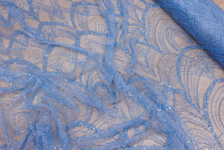 Broderie tip dantela cu perle/margele si paiete M14 - Bleu