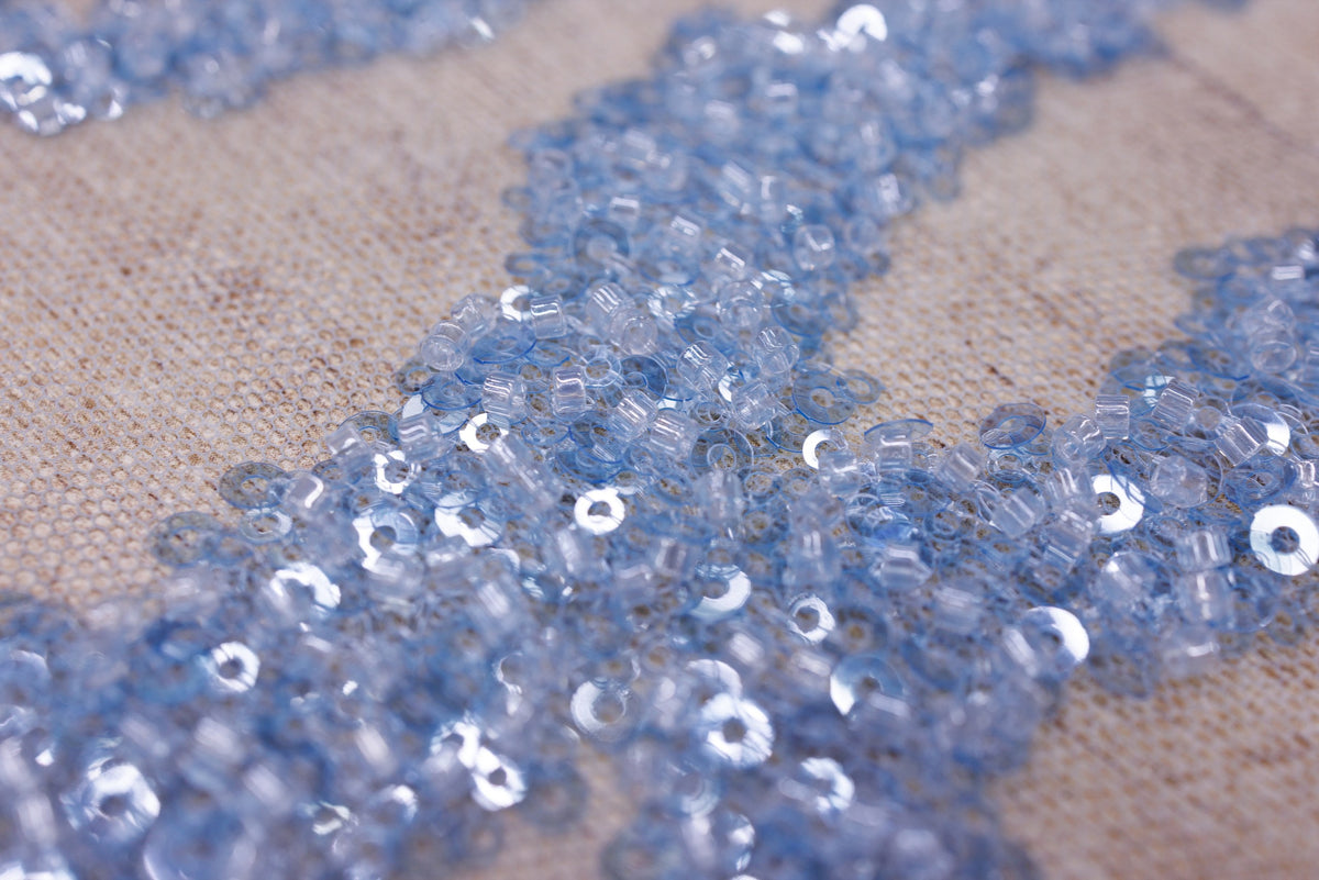 Broderie tip dantela cu perle/margele si paiete M81 - Bleu