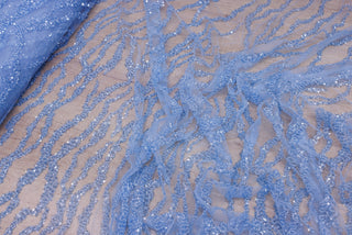 Broderie tip dantela cu perle/margele si paiete M81 - Bleu