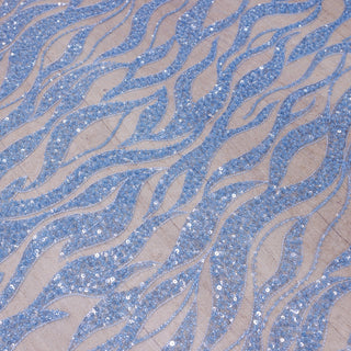 Broderie de lux tip dantela cu margele si paiete cusute manual B35 - Bleu