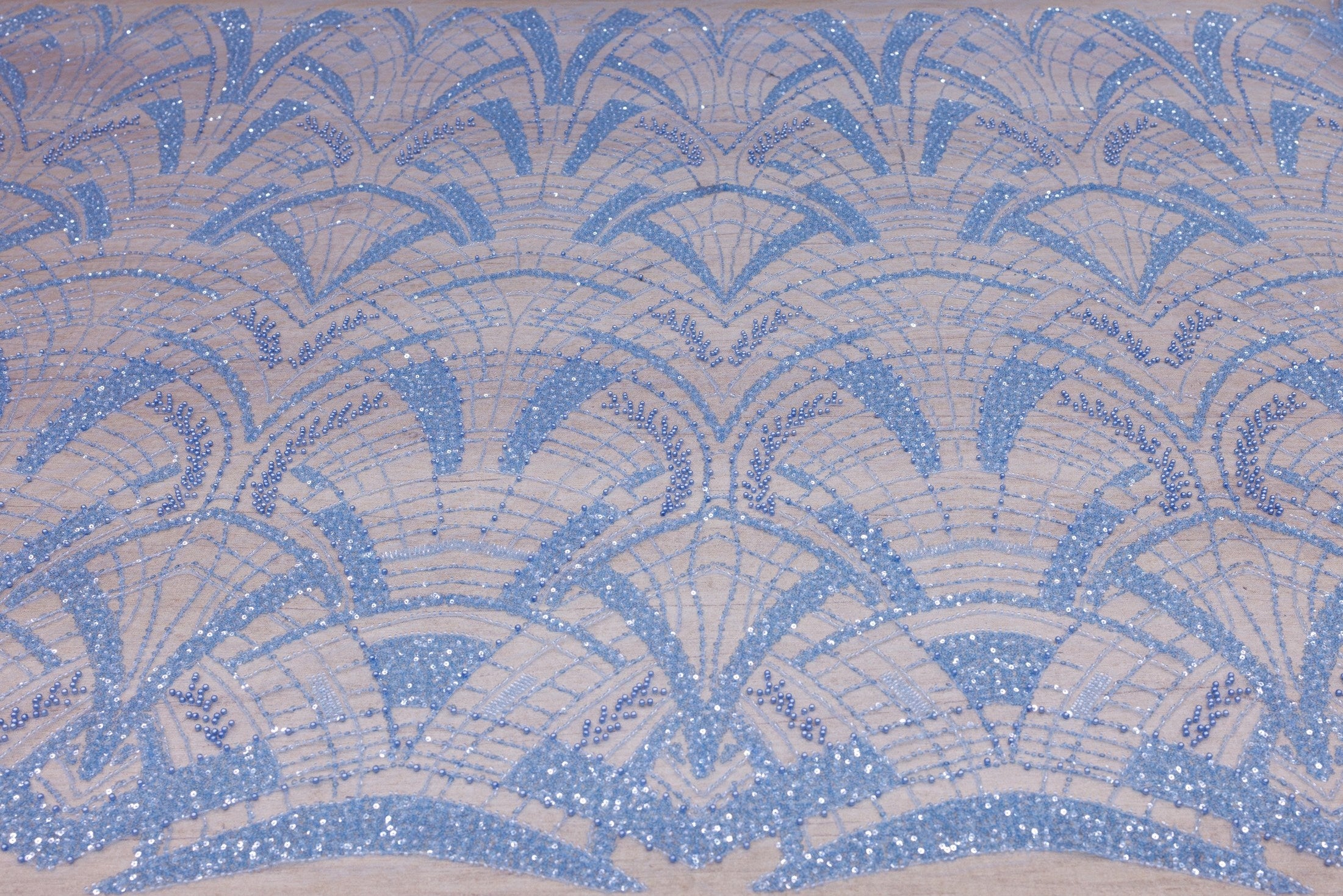Broderie tip dantela cu perle/margele si paiete A17 - Bleu