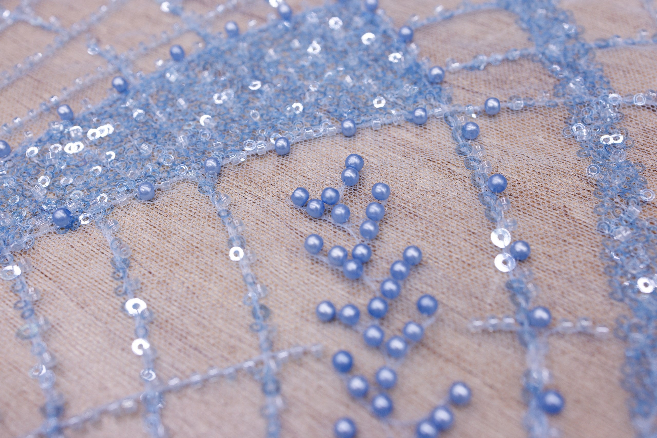 Broderie tip dantela cu perle/margele si paiete A17 - Bleu