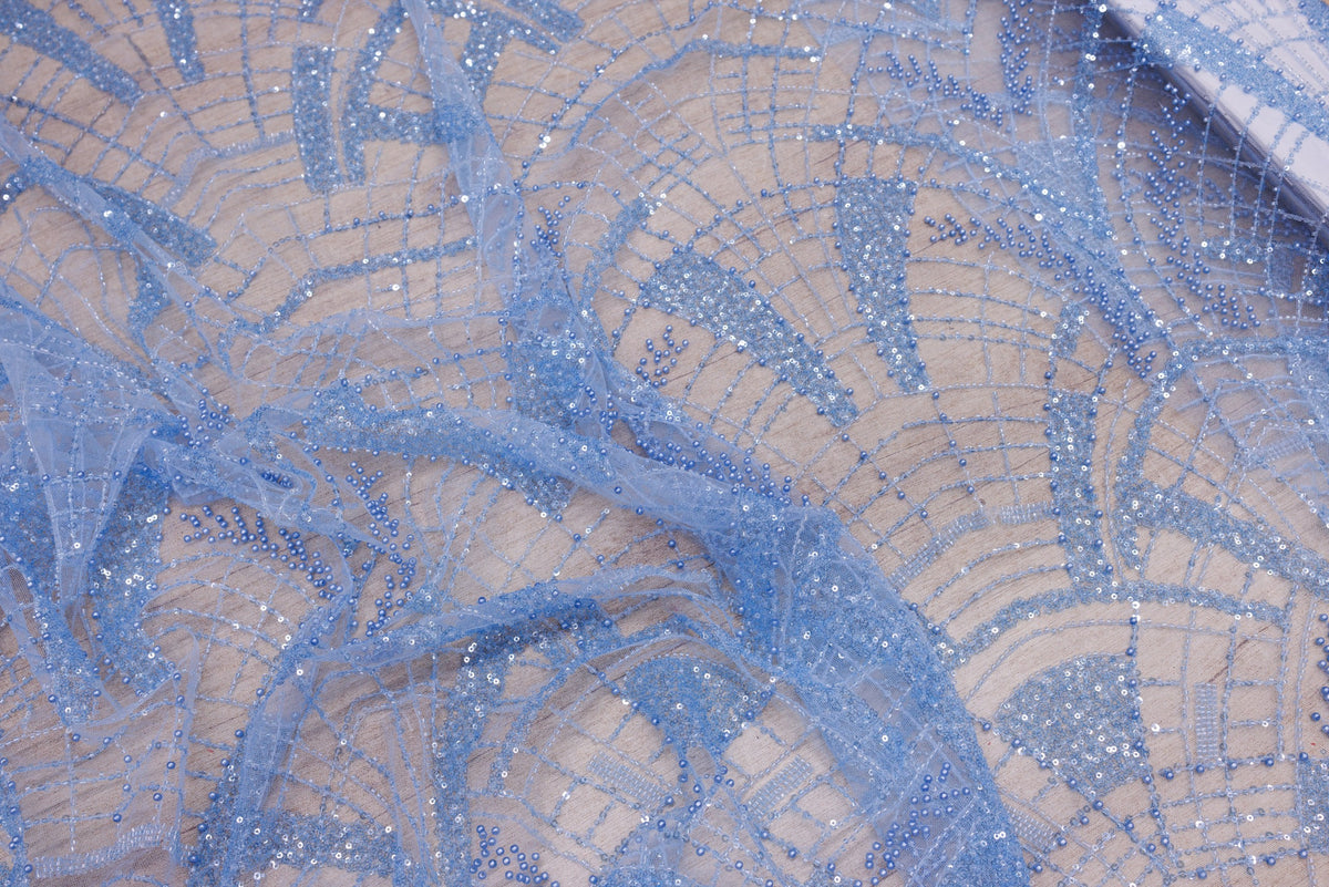 Broderie tip dantela cu perle/margele si paiete A17 - Bleu