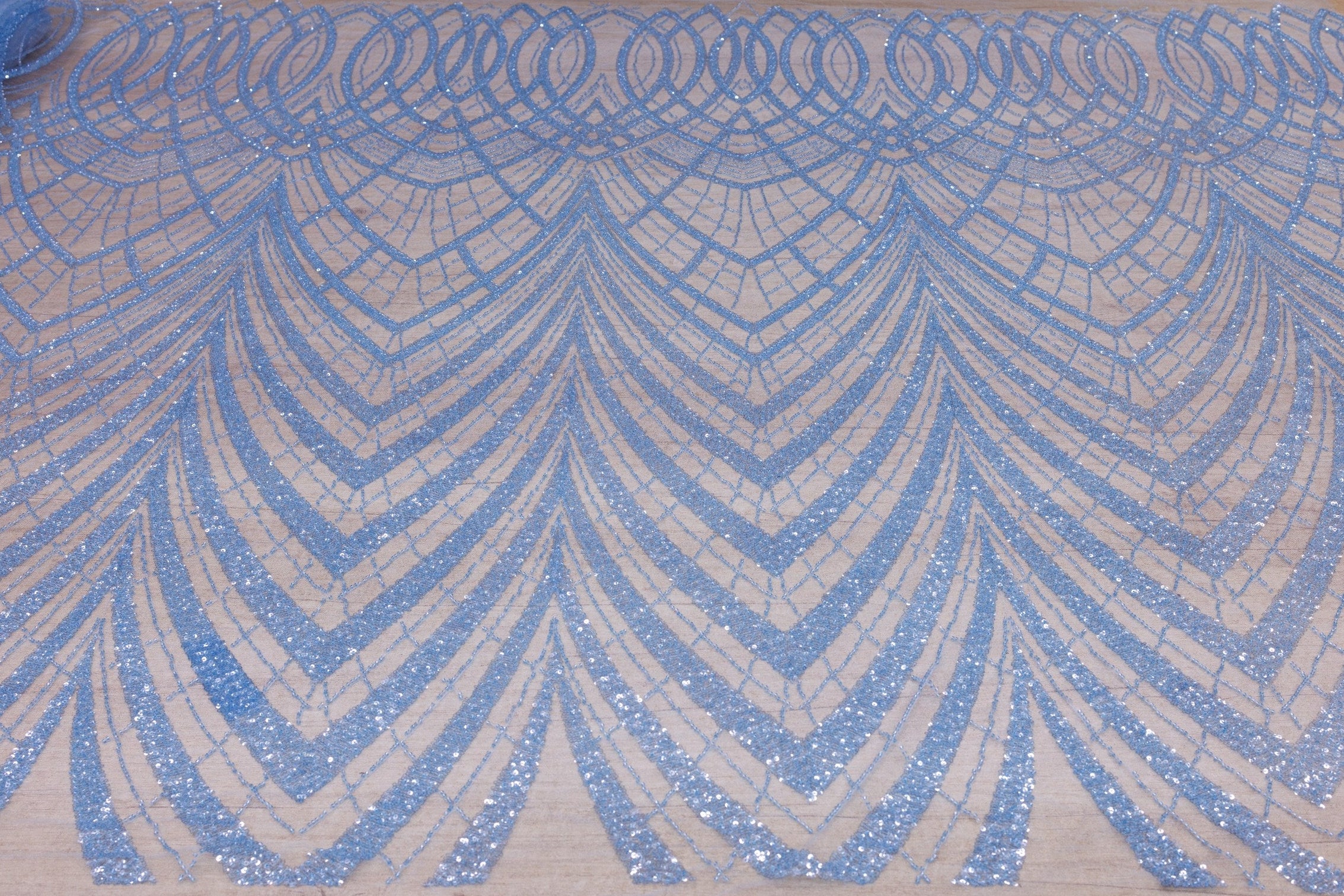 Broderie tip dantela cu perle/margele si paiete A83 - Bleu