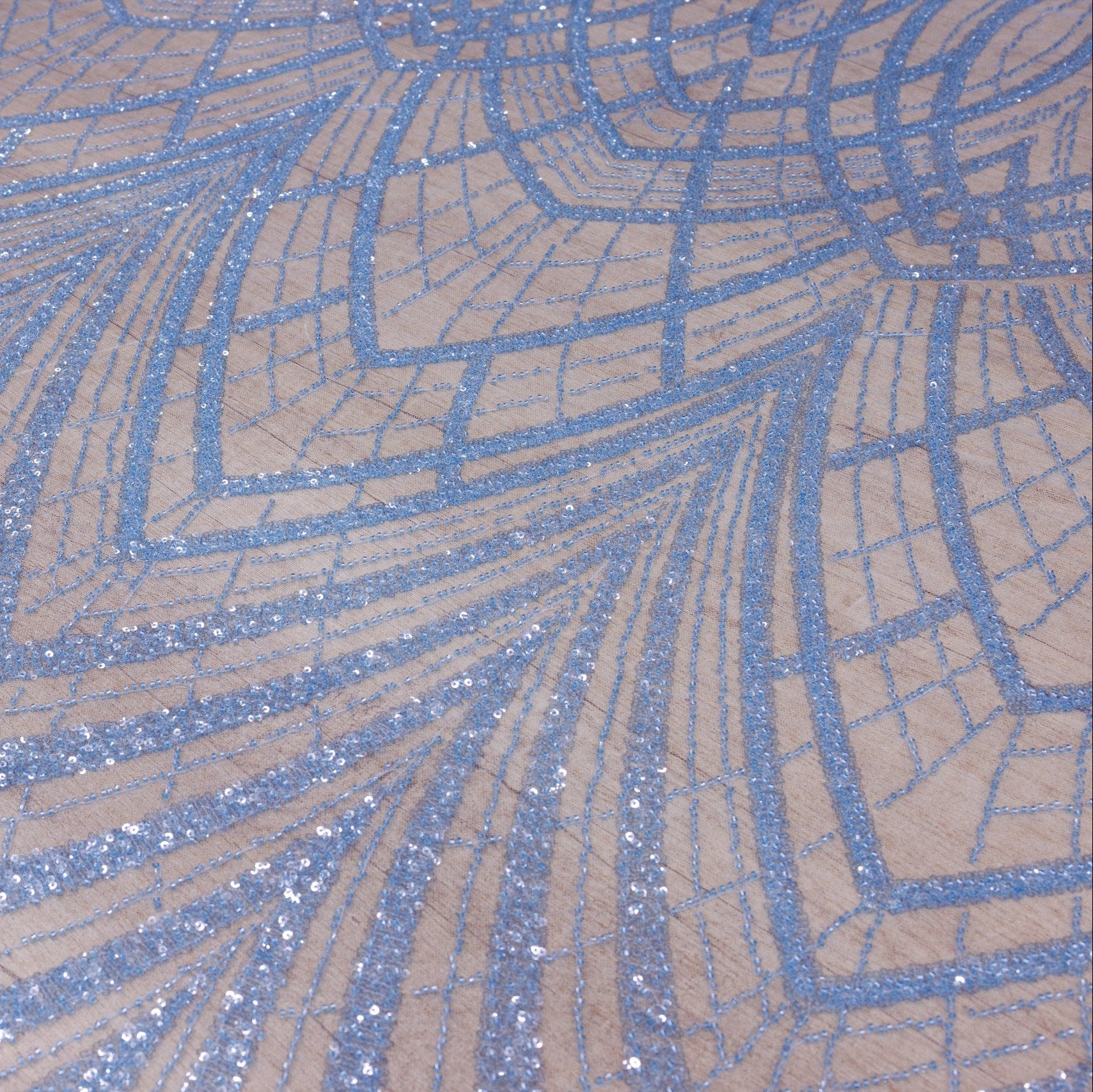 Broderie tip dantela cu perle/margele si paiete A83 - Bleu