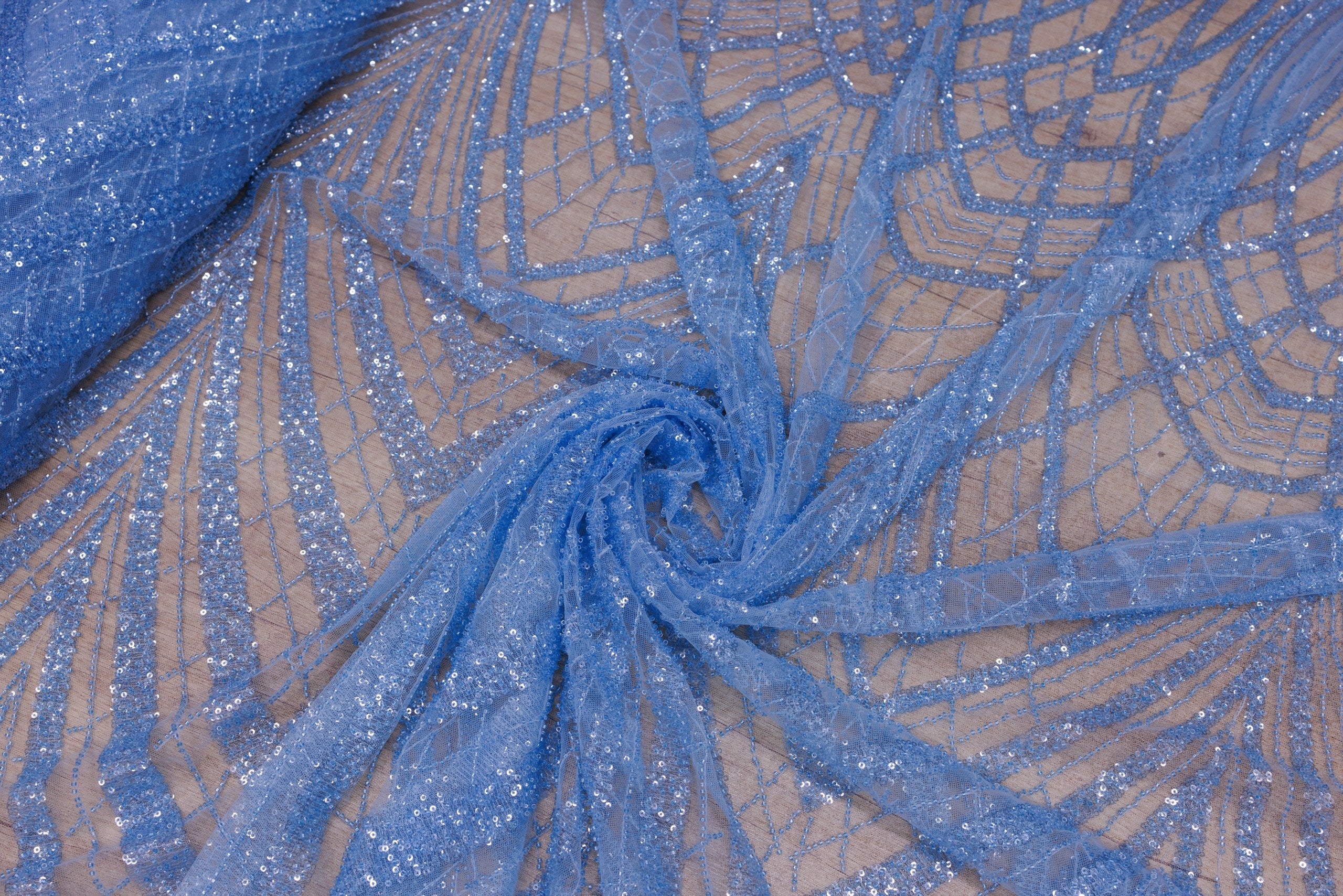 Broderie tip dantela cu perle/margele si paiete A83 - Bleu