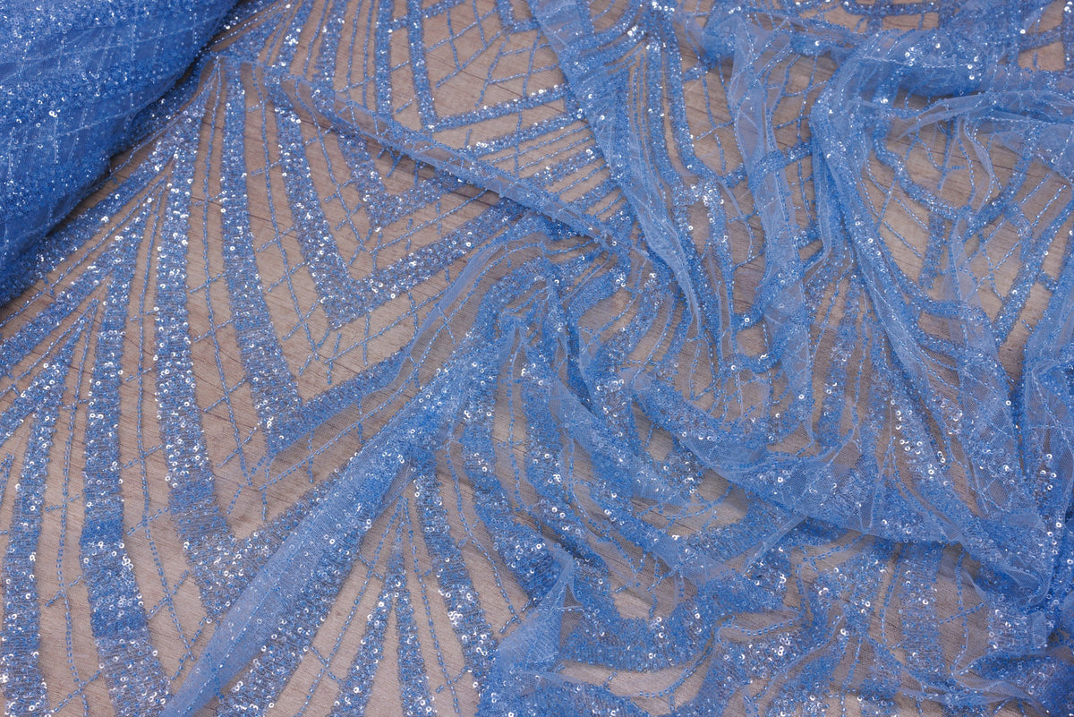 Broderie tip dantela cu perle/margele si paiete A63 - Bleu.