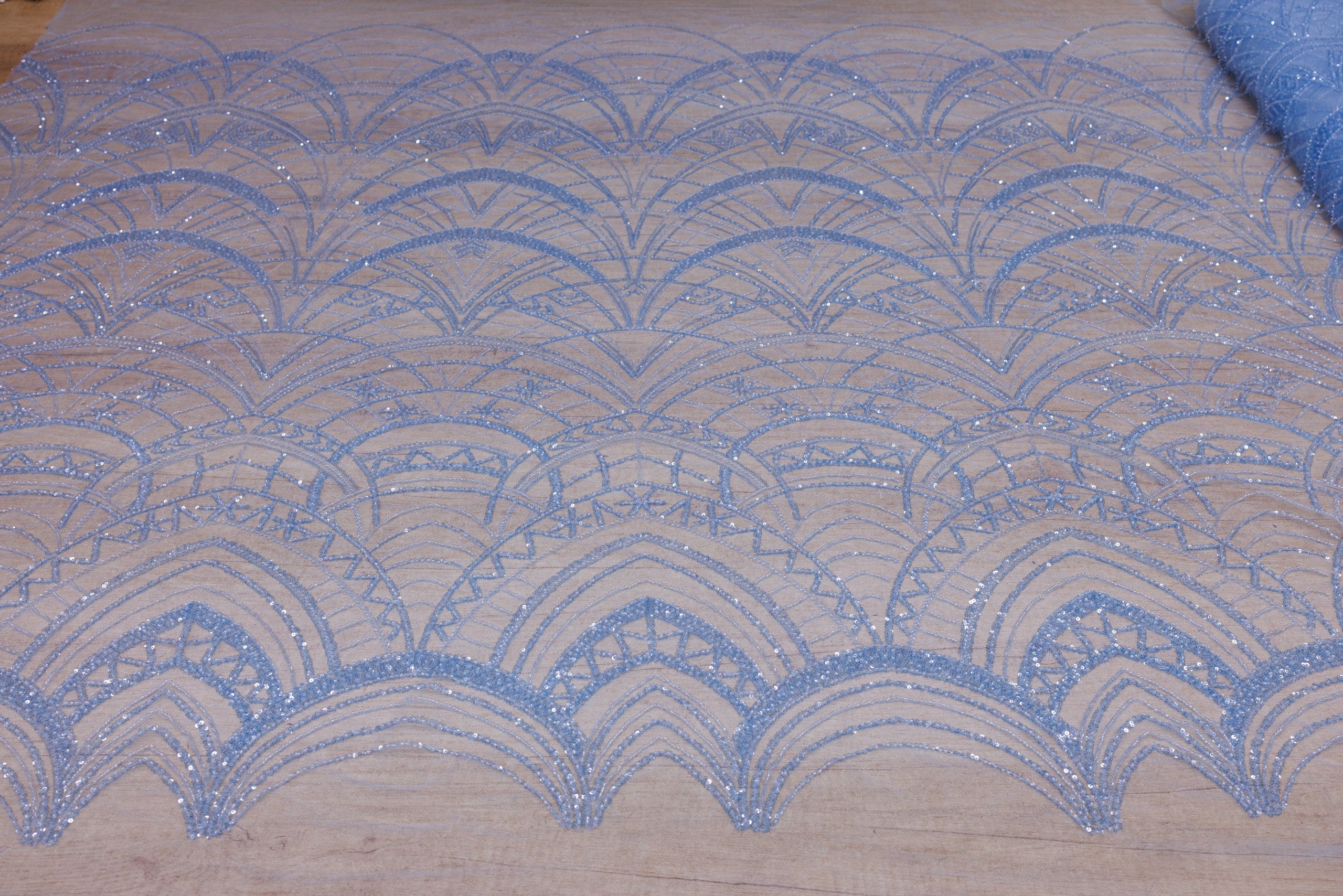 Broderie tip dantela cu perle/margele si paiete A32 - Bleu