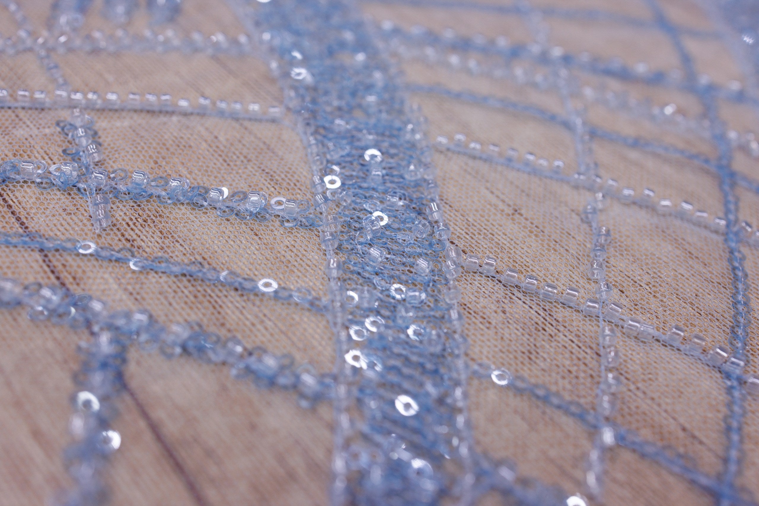 Broderie tip dantela cu perle/margele si paiete A32 - Bleu