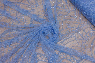 Broderie tip dantela cu perle/margele si paiete A32 - Bleu