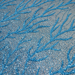 Broderie tip dantela cu perle/margele si paiete A69 - Bleu
