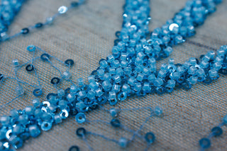 Broderie tip dantela cu perle/margele si paiete A69 - Bleu