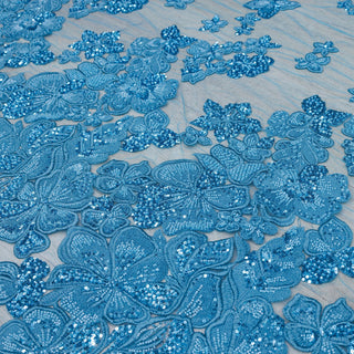 Broderie tip dantela cu perle/margele si paiete A85 - Bleu