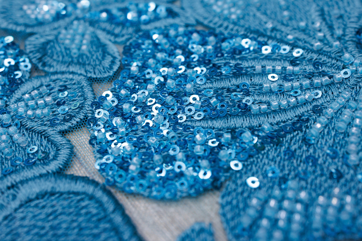 Broderie tip dantela cu perle/margele si paiete A85 - Bleu