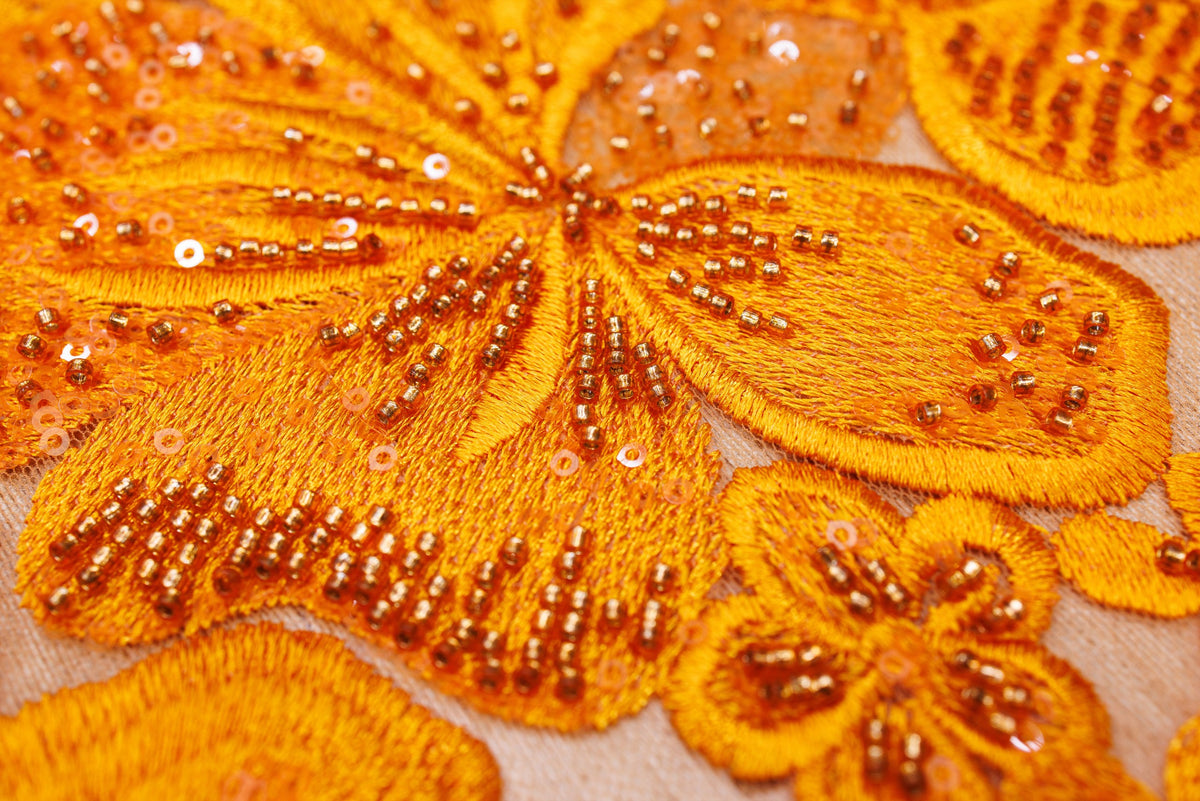 Broderie tip dantela cu perle/margele si paiete A85 - Portocaliu