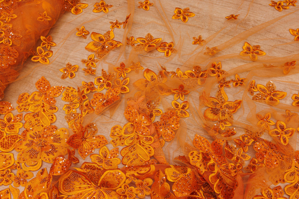 Broderie tip dantela cu perle/margele si paiete A85 - Portocaliu