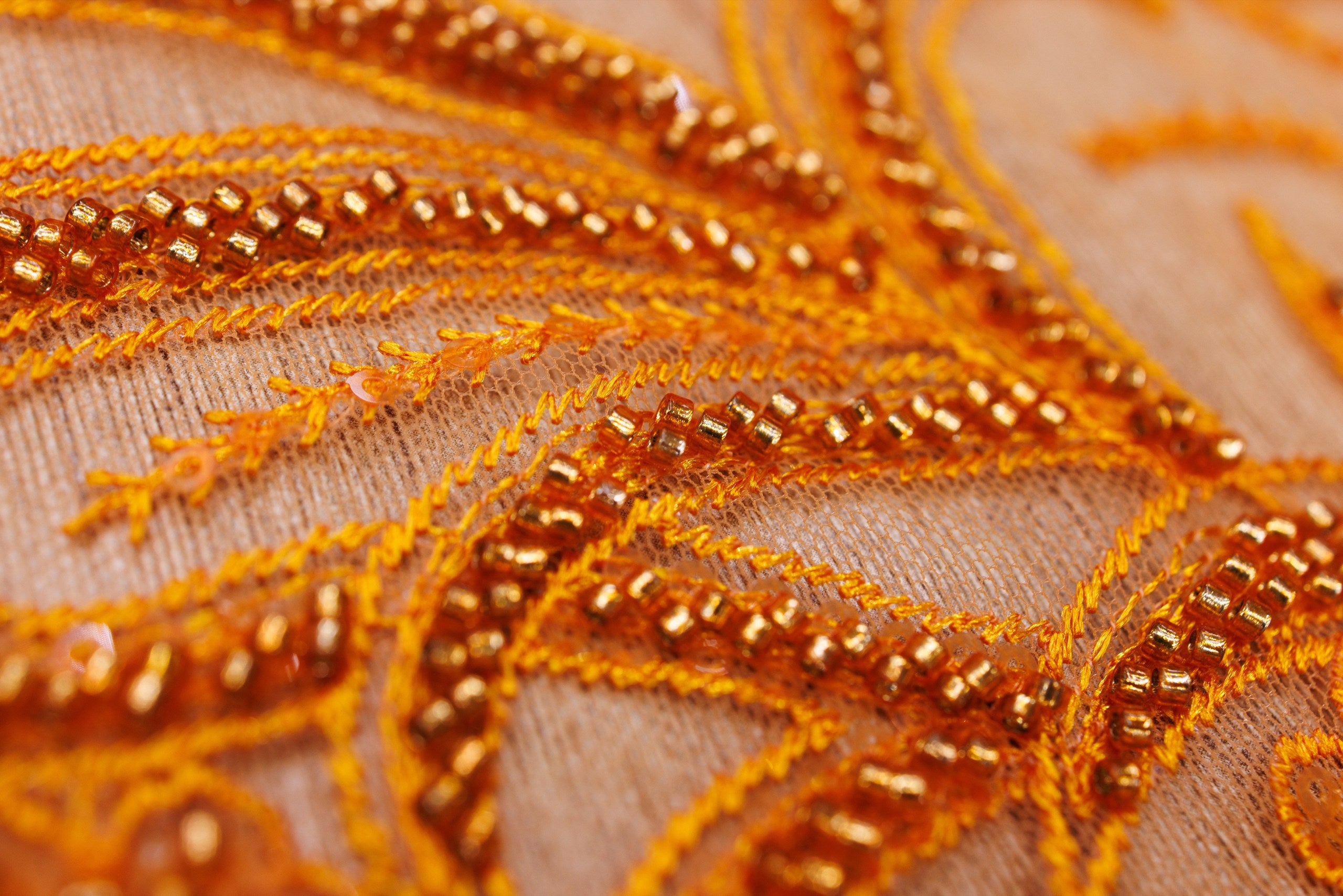 Broderie tip dantela cu perle/margele si paiete A87 - Portocaliu