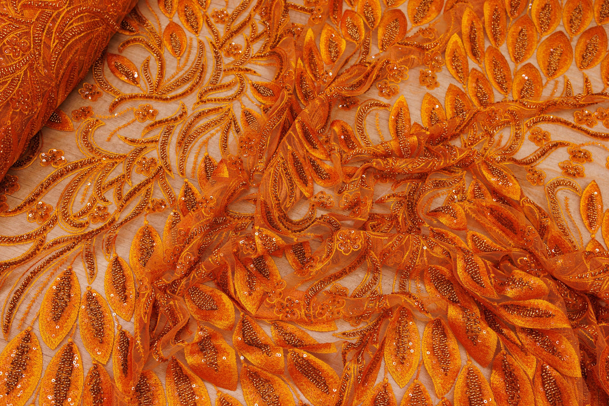 Broderie tip dantela cu perle/margele si paiete A87 - Portocaliu
