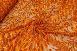 Broderie tip dantela cu perle/margele si paiete A87 - Portocaliu