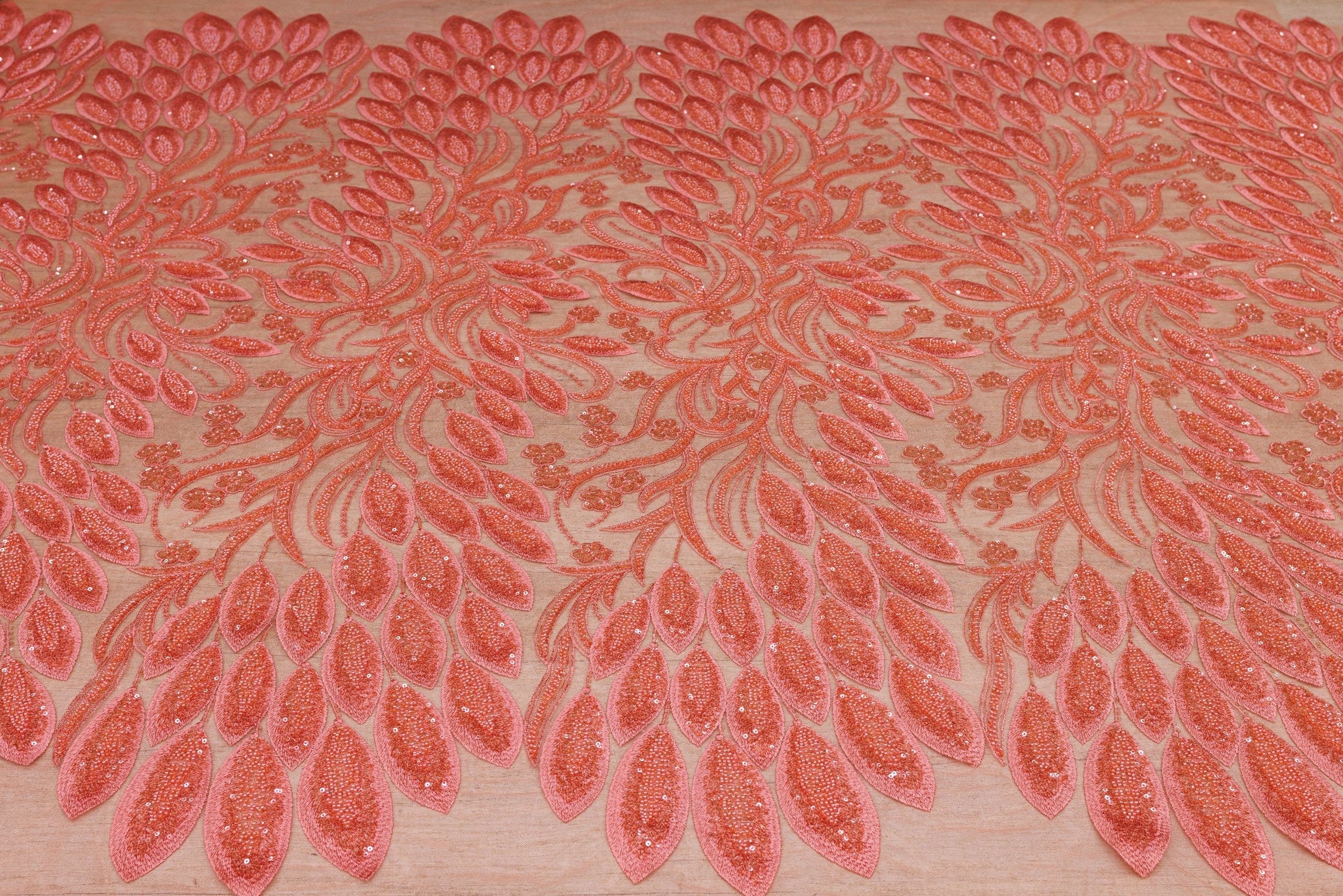 Broderie tip dantela cu perle/margele si paiete A87 - Roz Somon