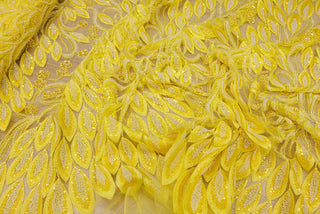 Broderie tip dantela cu perle/margele si paiete A87 - Galben