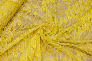 Broderie tip dantela cu perle/margele si paiete A87 - Galben