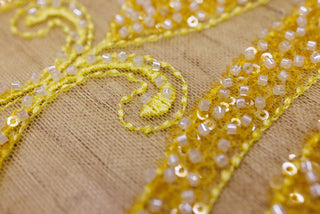 Broderie tip dantela cu perle/margele si paiete A88 - Galben