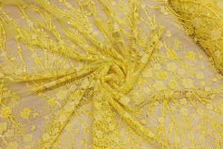 Broderie tip dantela cu perle/margele si paiete A89 - Galben