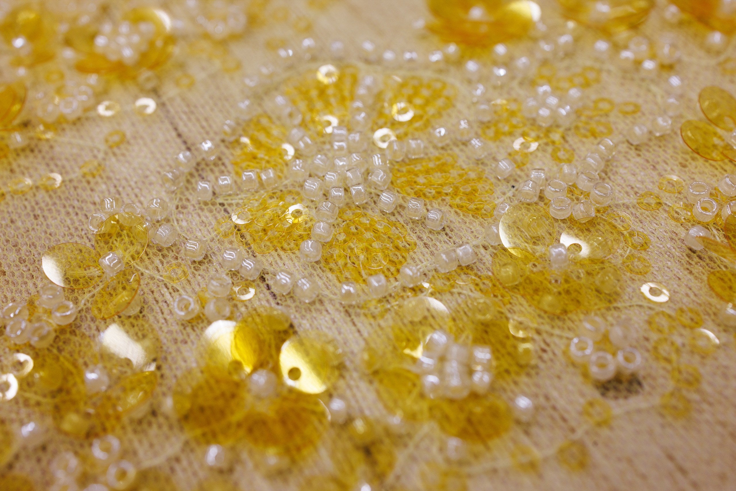Broderie tip dantela cu perle/margele si paiete A94 - Auriu